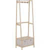HOMCOM Vestiaire d'entrée porte-manteau 4 patères 2 tiroirs polyester gris clair 2 étagères bois de sapin