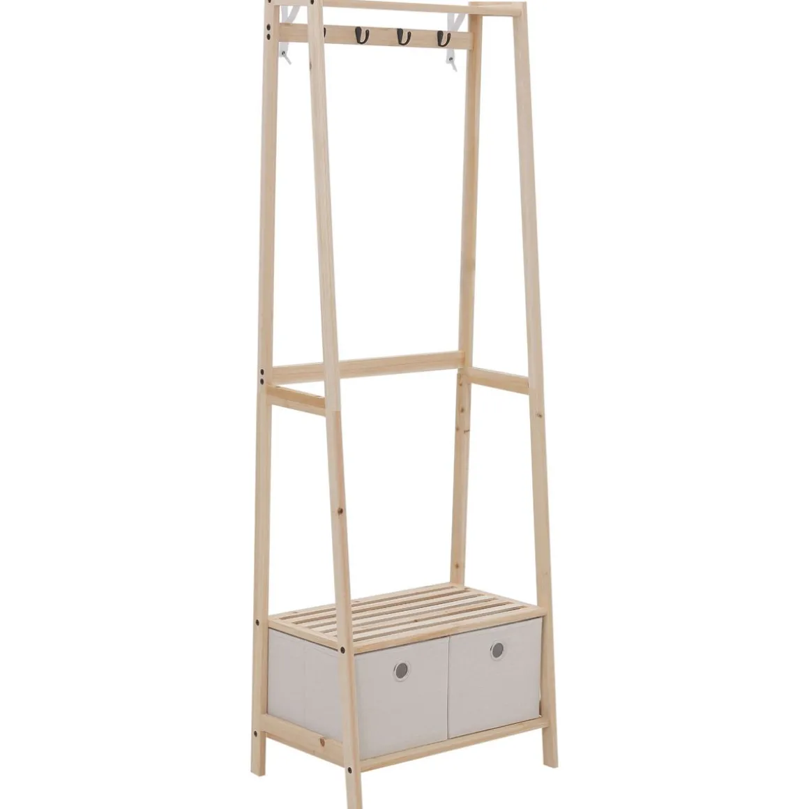 HOMCOM Vestiaire d'entrée porte-manteau 4 patères 2 tiroirs polyester gris clair 2 étagères bois de sapin