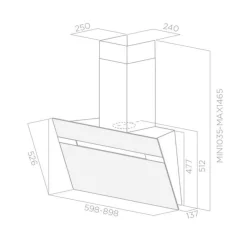 Hotte décorative inclinée 60cm 625m3/h noir - stripe bl/a/60/lx