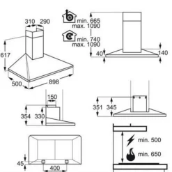 Hotte décorative murale 95cm 47db 603m³/h inox - eff90462ox