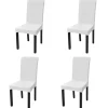 Housse de chaise droite extensible 4 pcs blanc