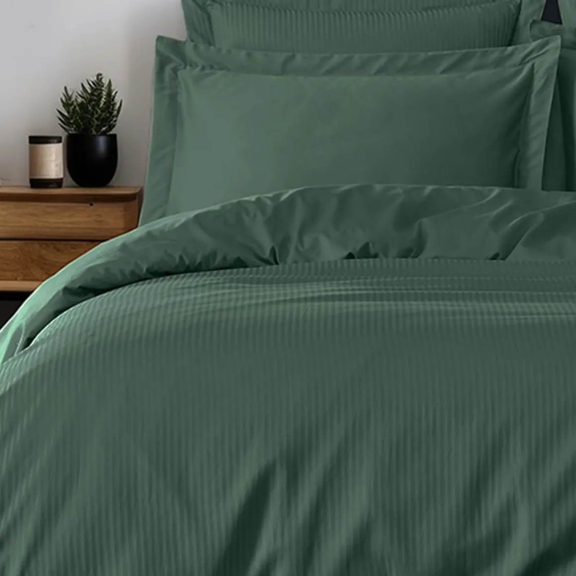 Housse de couette rayée réversible satin de coton VERSAILLES