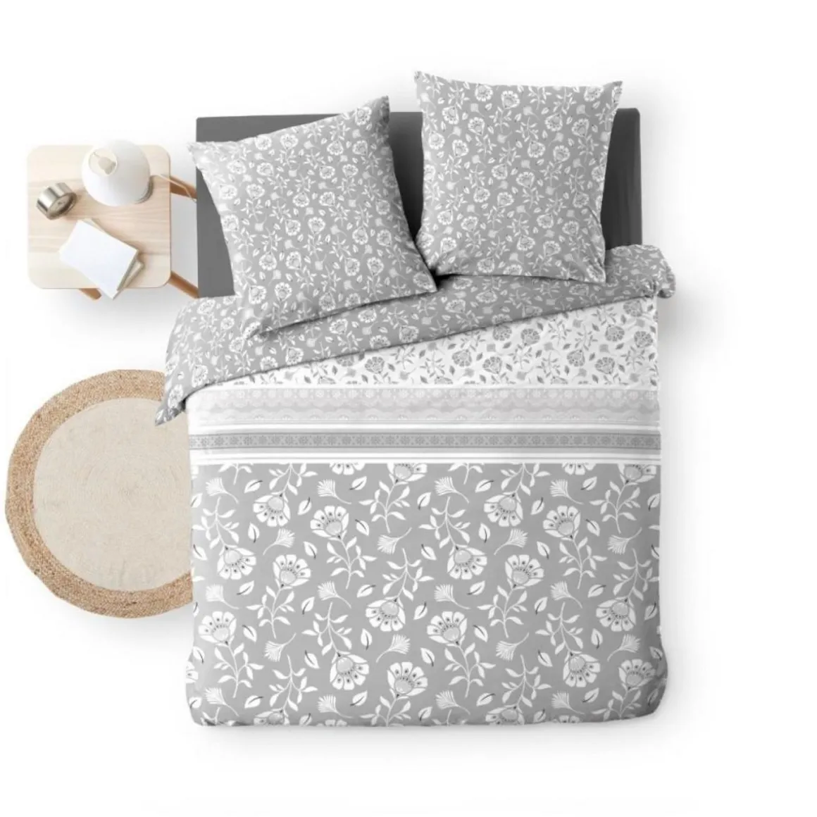 Housse de couette 240x220 + 2 taies FLAVIE 100% coton 57 fils