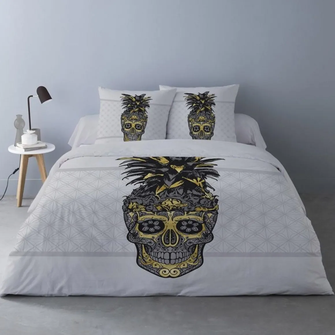 Housse de couette 260x240 Crâne d'or + 2 taies coton 52 fils