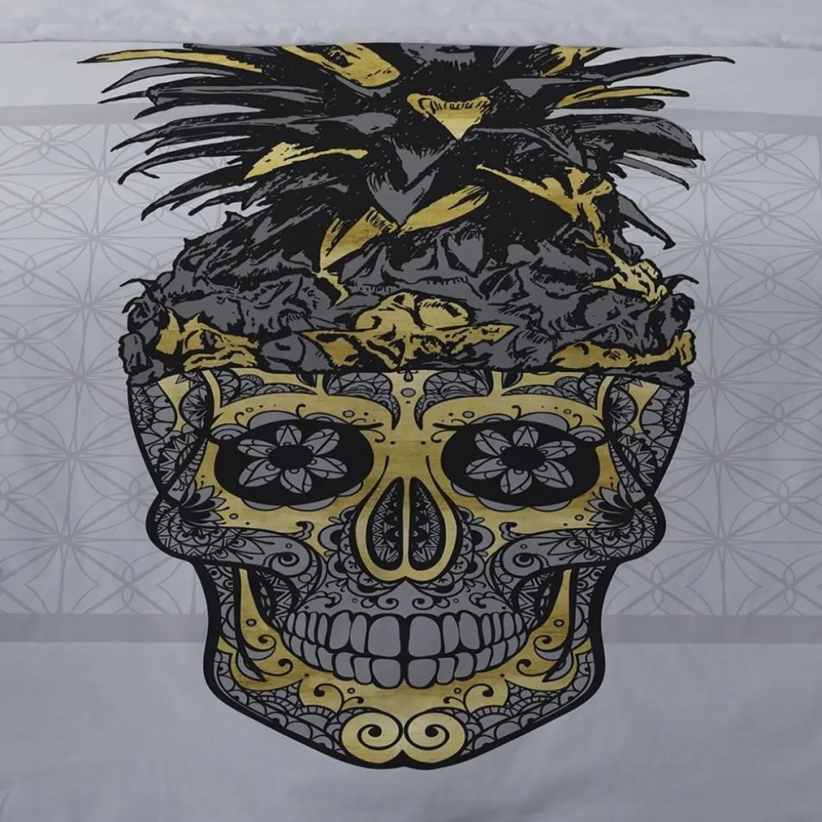 Housse de couette 260x240 Crâne d'or + 2 taies coton 52 fils