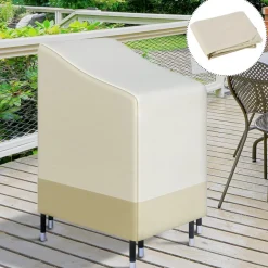 Housse de protection chaises de jardin empilables bâche étanche 70L x 90l x 115H cm oxford haute densité 600D beige café