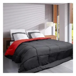 HUDSON Couette legere Microfibre 200g/m2 220x240cm Gris + Rouge