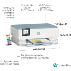 Imprimante ENVY 7221E - 3 mois d' Instant ink inclus avec HP+ - Blanc et gris