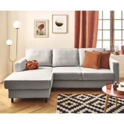 Jake - canapé d'angle gauche 4 places convertible avec coffre en fausse fourrure