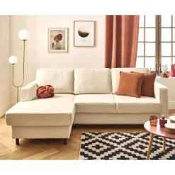 Jake - canapé d'angle gauche 4 places convertible avec coffre en fausse fourrure