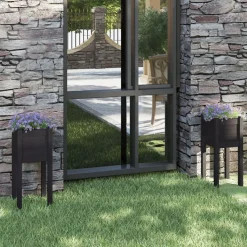 Jardinieres d'exterieur 2 pcs Noir 31x31x70 cm Bois de pin