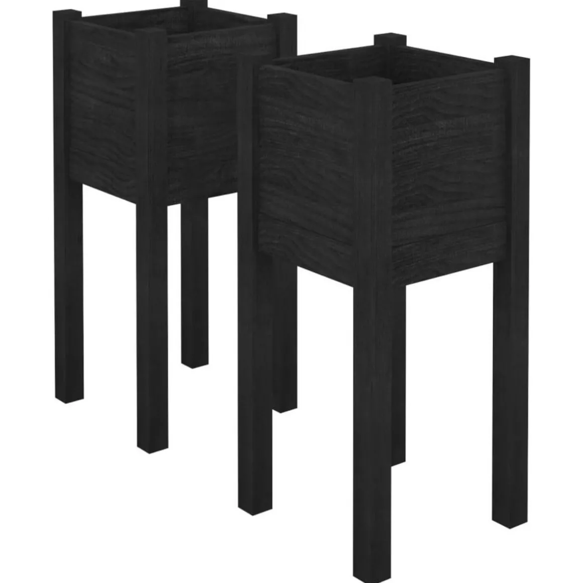 Jardinieres d'exterieur 2 pcs Noir 31x31x70 cm Bois de pin