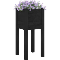Jardinieres d'exterieur 2 pcs Noir 31x31x70 cm Bois de pin