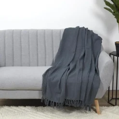 Jeté de Canapé Gaufré 130x160cm Gris Anthracite