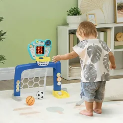 Jeux sportifs 3 en 1 enfant 18-48 mois - foot, basket, golf - effets lumineux sonores bleu