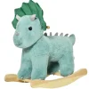 Jouet à bascule dinosaure effet sonore rugissement bois peuplier peluche courte polyester vert d'eau