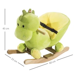 Jouet à bascule dinosaure ceinture de sécurité effet sonore 32 chansons bois peluche verte