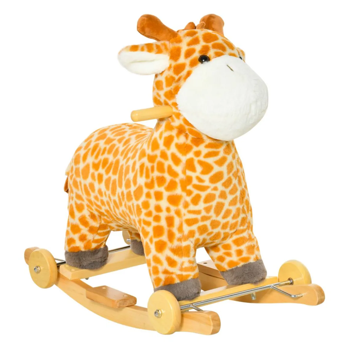 Jouet à bascule girafe et porteur sur roulettes 2 en 1 fonction sonore mugissement bois peuplier peluche courte polyester tacheté