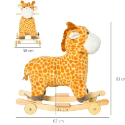 Jouet à bascule girafe et porteur sur roulettes 2 en 1 fonction sonore mugissement bois peuplier peluche courte polyester tacheté