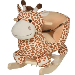 Jouet à bascule modèle girafon ceinture de sécurité fonction musicale 32 pistes marron beige