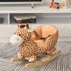 Jouet à bascule modèle girafon ceinture de sécurité fonction musicale 32 pistes marron beige