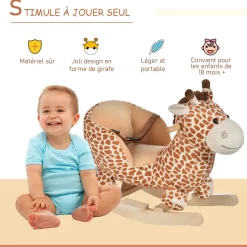 Jouet à bascule modèle girafon ceinture de sécurité fonction musicale 32 pistes marron beige