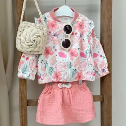 Jupe enfant rose en gaze de coton Caraïbes
