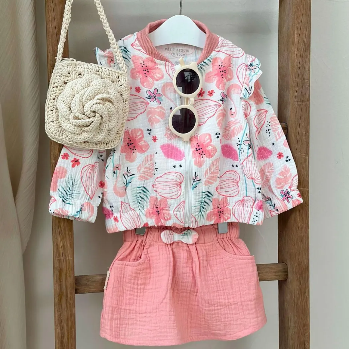 Jupe enfant rose en gaze de coton Caraïbes