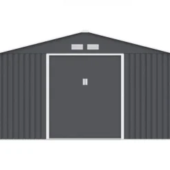JUPITER Abri de jardin en métal 10,85 m² - 340 x 319 x 210 cm - Kit d'ancrage inclus, 2 portes coulissantes - Gris