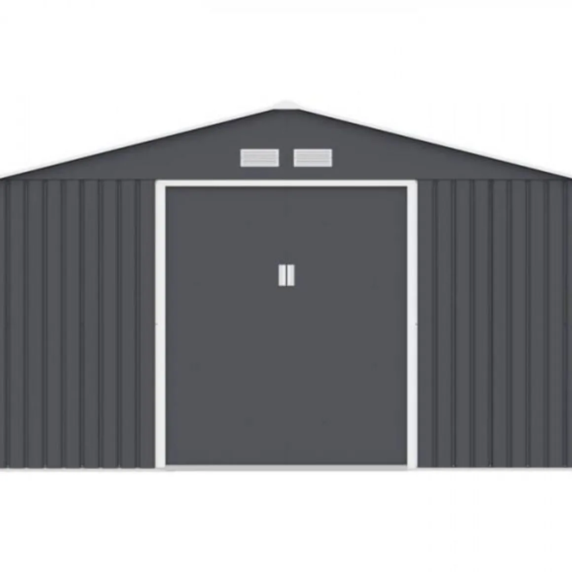 JUPITER Abri de jardin en métal 10,85 m² - 340 x 319 x 210 cm - Kit d'ancrage inclus, 2 portes coulissantes - Gris