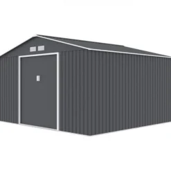 JUPITER Abri de jardin en métal 10,85 m² - 340 x 319 x 210 cm - Kit d'ancrage inclus, 2 portes coulissantes - Gris
