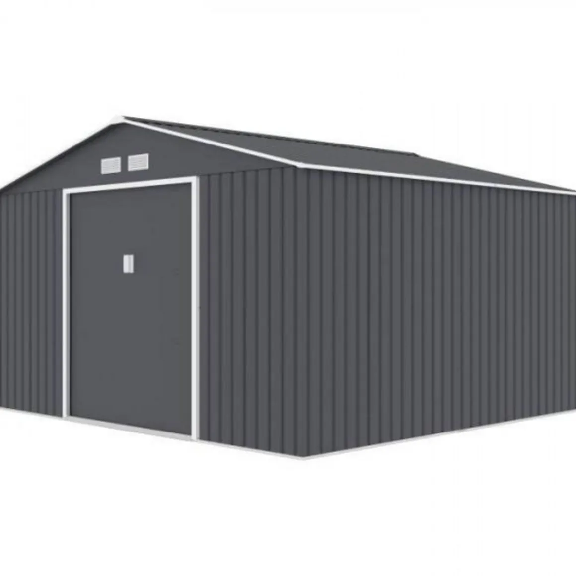 JUPITER Abri de jardin en métal 10,85 m² - 340 x 319 x 210 cm - Kit d'ancrage inclus, 2 portes coulissantes - Gris