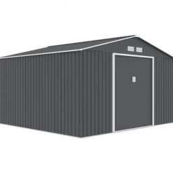 JUPITER Abri de jardin en métal 10,85 m² - 340 x 319 x 210 cm - Kit d'ancrage inclus, 2 portes coulissantes - Gris