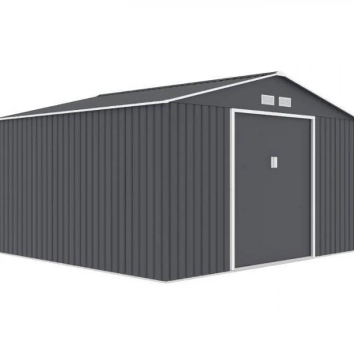 JUPITER Abri de jardin en métal 10,85 m² - 340 x 319 x 210 cm - Kit d'ancrage inclus, 2 portes coulissantes - Gris
