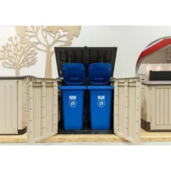 KETER - Coffre de rangement extérieur en résine 1200 litres Beige et marron - Range Poubelles ou vélo
