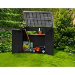 KETER - Coffre de rangement extérieur en résine 1200 litres Noir et gris - Range Poubelles ou vélo