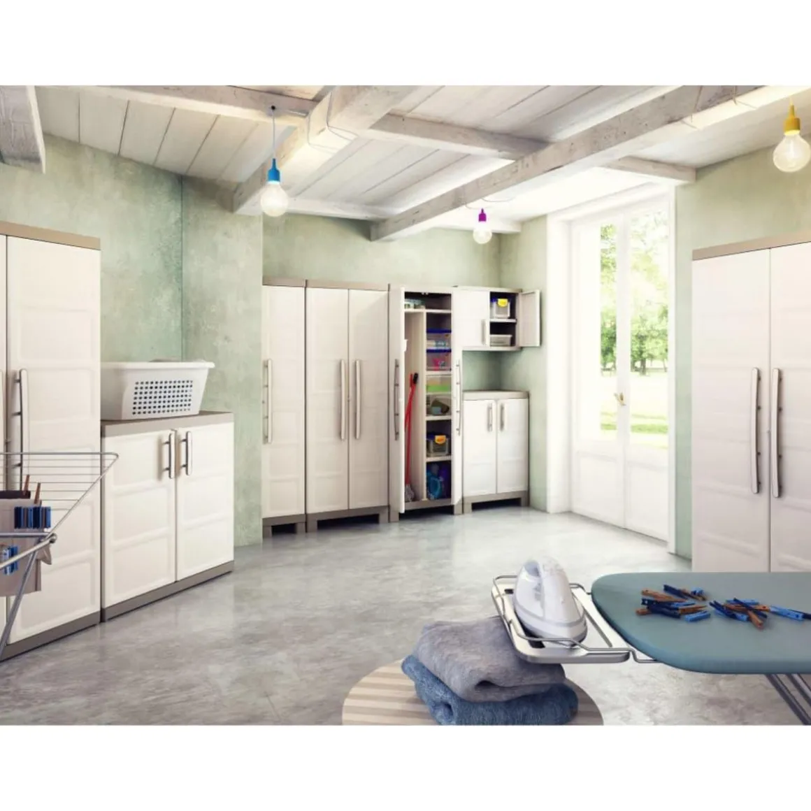 Keter Armoire de rangement basse Excellence Beige et taupe 97 cm