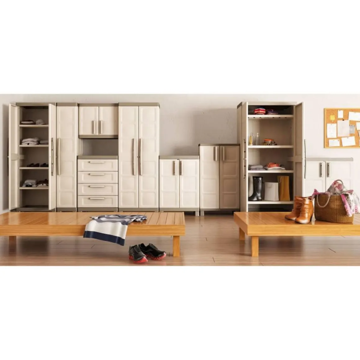 Keter Armoire de rangement basse Excellence Beige et taupe 97 cm