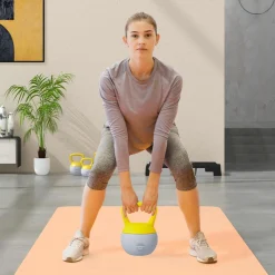 Kettlebell 10 Kg - prise ergonomique - entraînement musculaire & haltérophilie - PVC gris jaune