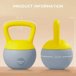 Kettlebell 10 Kg - prise ergonomique - entraînement musculaire & haltérophilie - PVC gris jaune