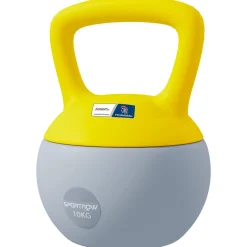 Kettlebell 10 Kg collaboration Aosom.fr x FFHandball - prise ergonomique - PVC gris jaune