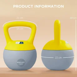 Kettlebell 10 Kg collaboration Aosom.fr x FFHandball - prise ergonomique - PVC gris jaune