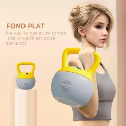 Kettlebell 10 Kg collaboration Aosom.fr x FFHandball - prise ergonomique - PVC gris jaune