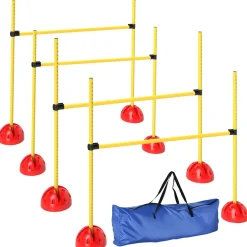 Kit d'agilité pour chien - 4 obstacles haies réglables en hauteur, sac de transport - plastique jaune rouge