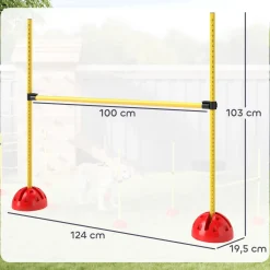 Kit d'agilité pour chien - 4 obstacles haies réglables en hauteur, sac de transport - plastique jaune rouge