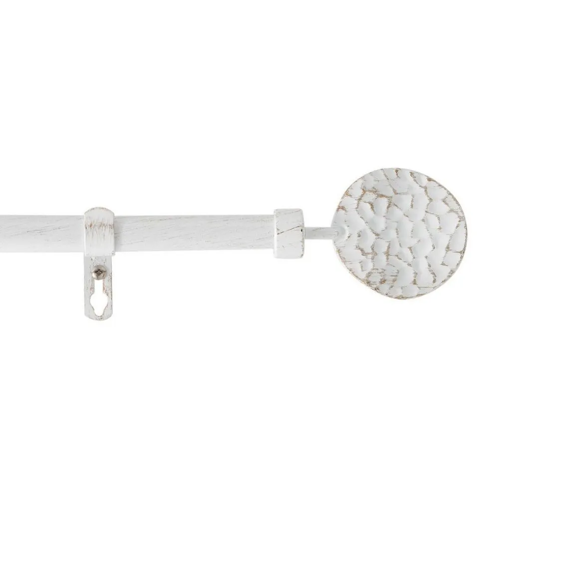 Kit de tringle à rideaux extensible Disque Martelé - L210 /L380 cm - Patine Blanc