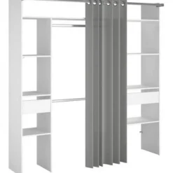 Kit dressing ARTIC avec rideau - Décor Blanc - 2 colonnes + 2 penderies + 2 tiroirs - L 198 x P 40 x H 203 cm - EKIPA