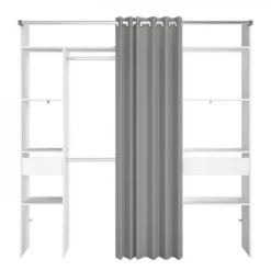 Kit dressing ARTIC avec rideau - Décor Blanc - 2 colonnes + 2 penderies + 2 tiroirs - L 198 x P 40 x H 203 cm - EKIPA