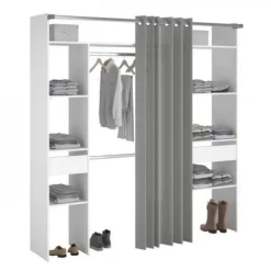 Kit dressing ARTIC avec rideau - Décor Blanc - 2 colonnes + 2 penderies + 2 tiroirs - L 198 x P 40 x H 203 cm - EKIPA