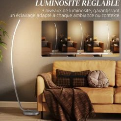 Lampadaire arc design LED - luminosité réglable - H.147 cm - alliage alu.